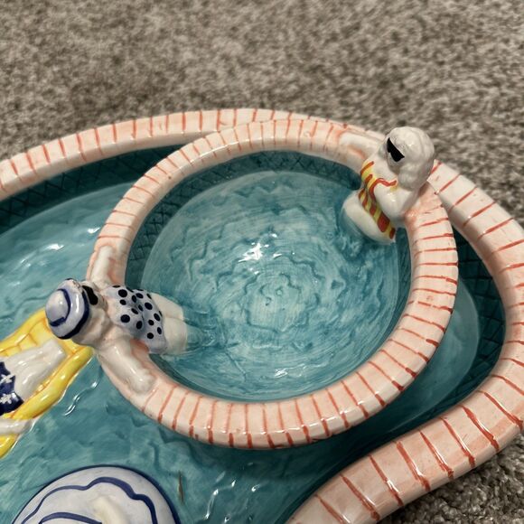 Bathing Beauties Whimsical Fun Ceramic Chip & Dip Set Platter Dish by Cardinal - Picture 2 of 9